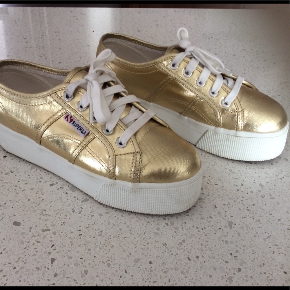 Superga Metallic Gold Platform Sneakers